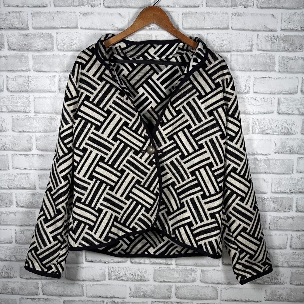 Trimdin Reversible Graphic Jacquard Jacket Black Cream Made USA Women’s Large